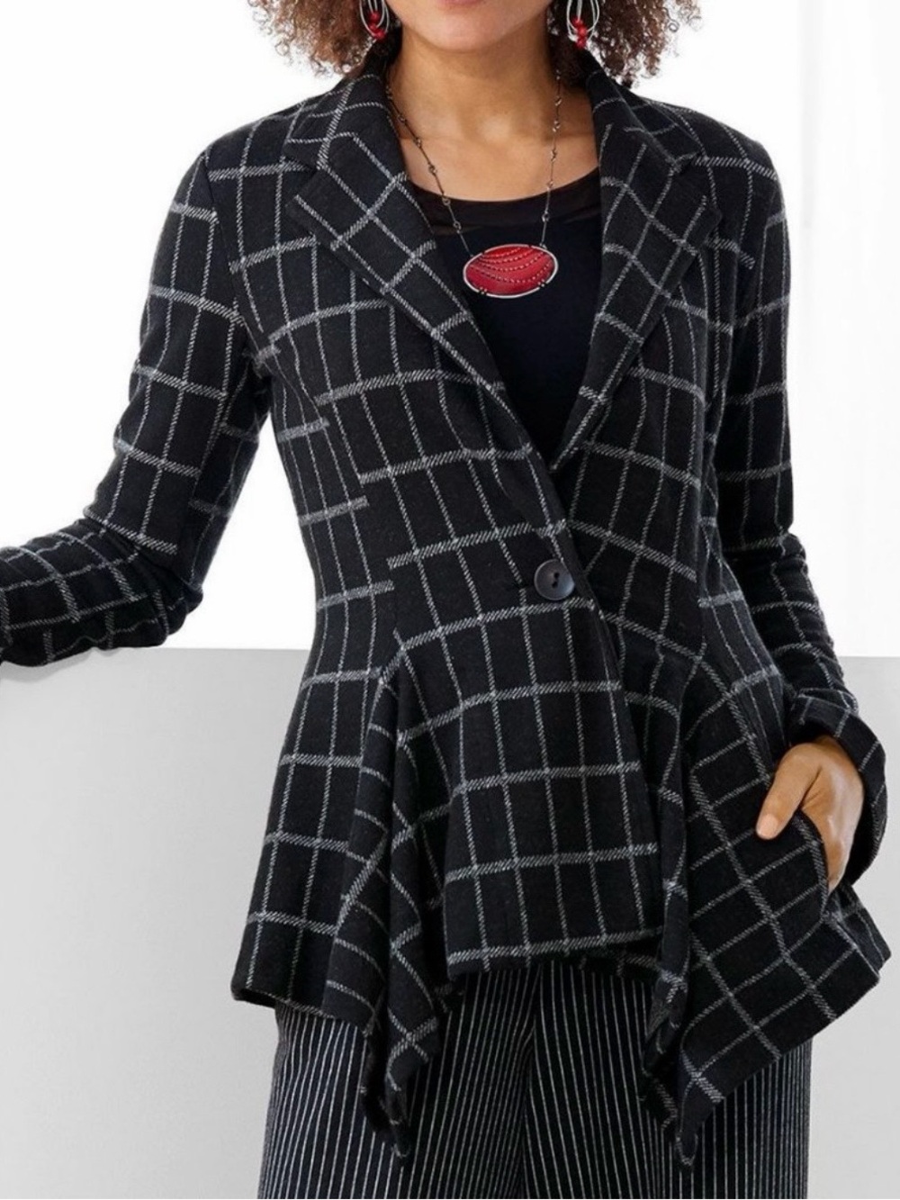 Alembika Black & White Check Plaid Peplum Blazer Jacket 1 / US 6 - 8 / Small